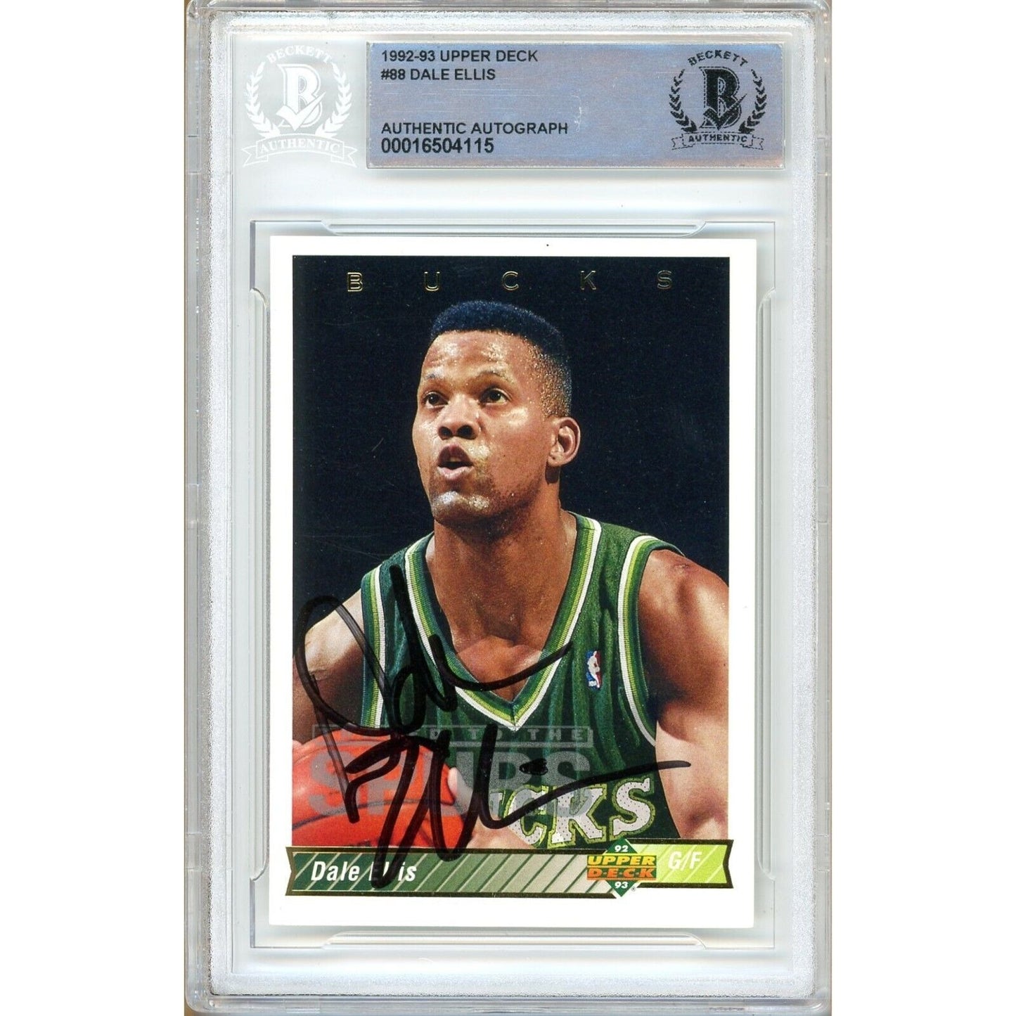 Basketballs- Autographed- Dale Ellis Milwaukee Bucks Signed 1992-93 Upper Deck Basketball Card Beckett Authentic Auto Slab Front