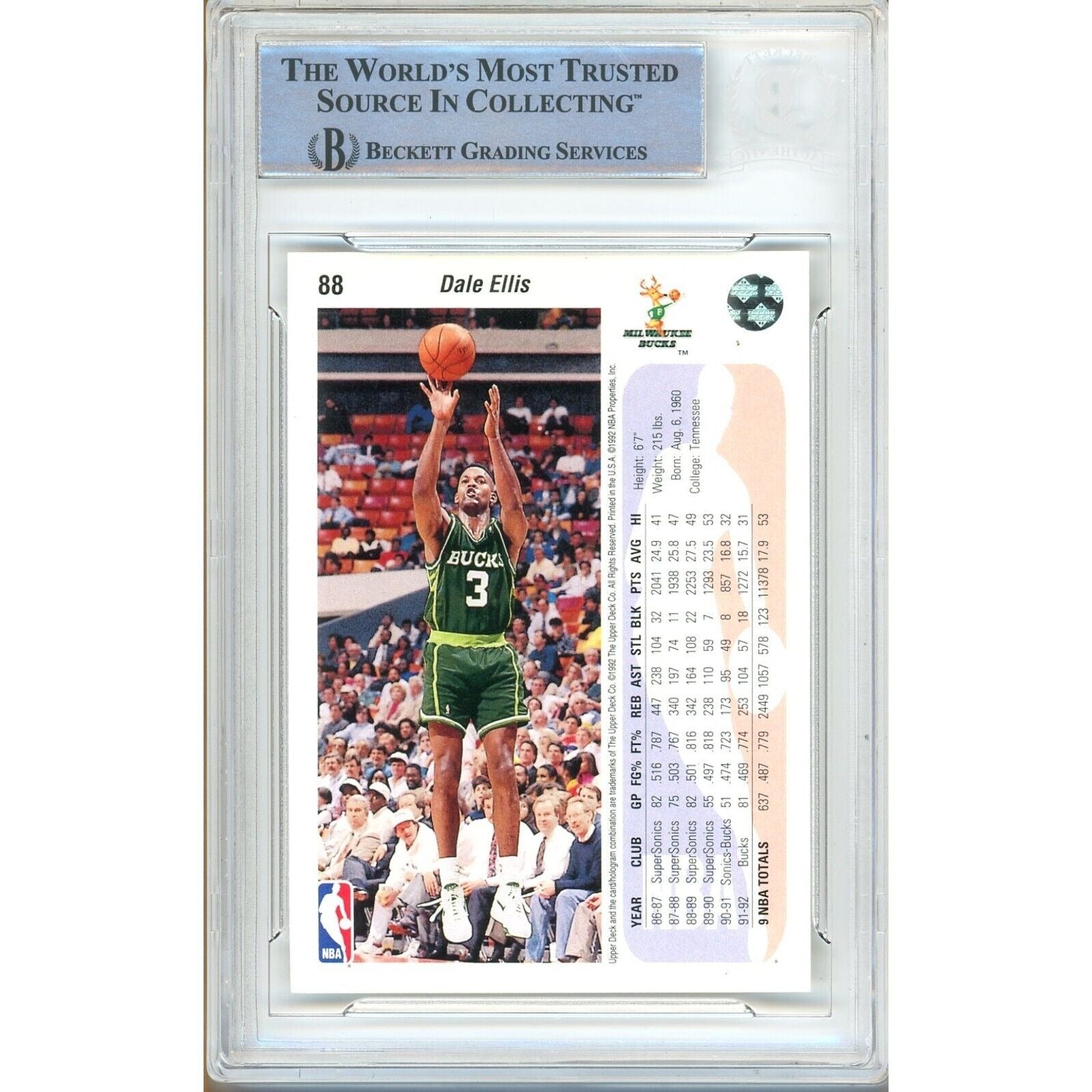 1992 Upper Deck Dale Ellis Milwaukee Bucks Signed Trading Card – Beckett BAS