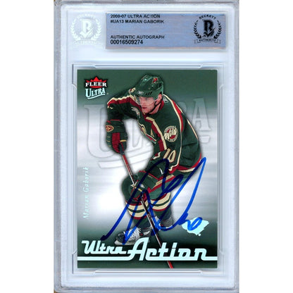 Hockey- Autographed- Marian Gaborik Minnesota Wild Signed 2006-07 Fleer Ultra Action Hockey Card Beckett Authentic Auto Slab Front