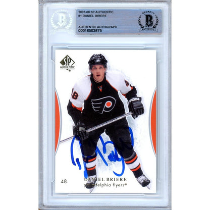 Hockey- Autographed- Daniel Briere Philadelphia Flyers Signed 2007-08 SP Authentic Hockey Card Beckett Auth Auto Slab Front