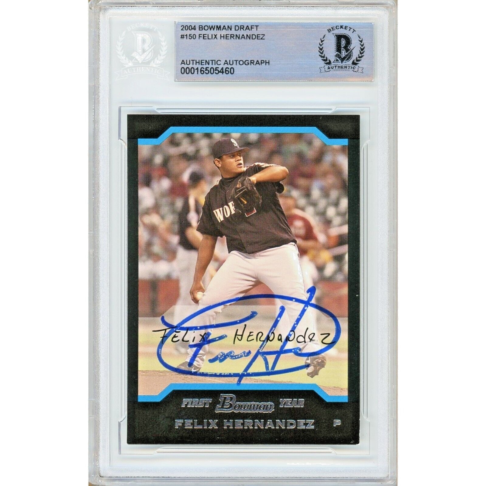 Baseballs- Autographed- Felix Hernandez Seattle Mariners Signed 2004 Bowman Draft Rookie Baseball Card Beckett Authentic Auto Slab Front