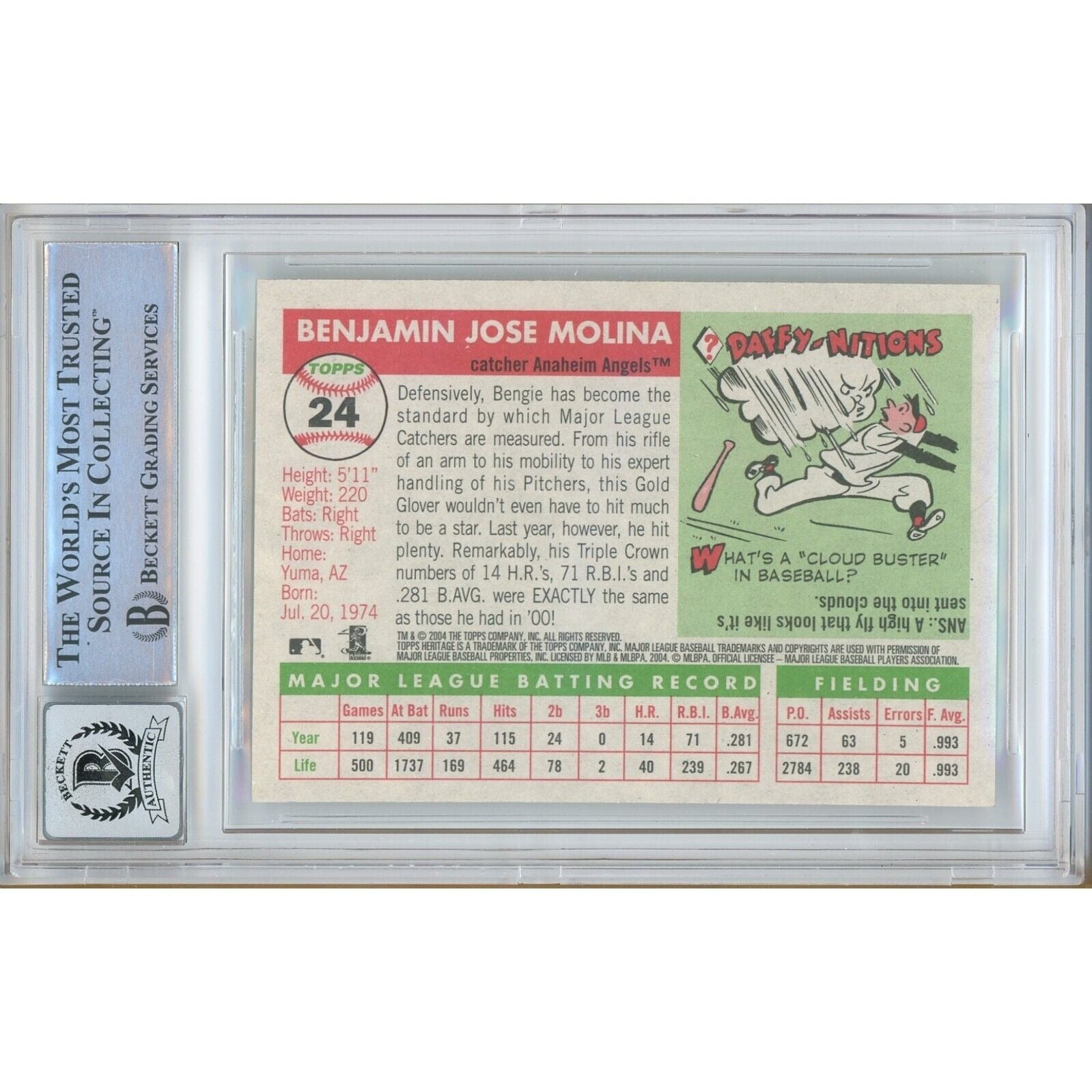 2004 Topps Bengie Molina LA Angels Autograph Trading Card – Beckett BAS