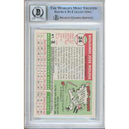 Baseballs- Autographed- Bengie Molina Los Angeles Angels Signed 2004 Topps Heritage Baseball Card Beckett Authentic BGS Auto-10 Graded Slab Back