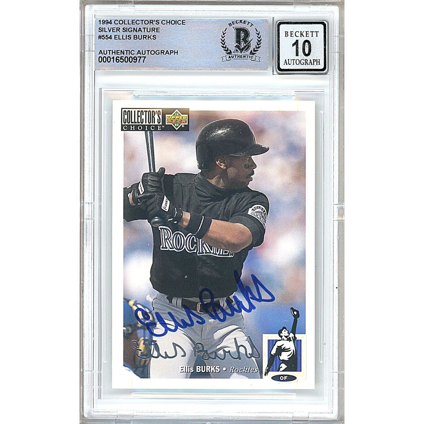 Baseballs- Autographed- Ellis Burks Colorado Rockies Signed 1994 Collectors Choice Baseball Card Beckett Authentic BGS Auto-10 Graded Slab Front