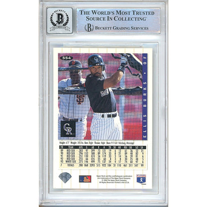 Baseballs- Autographed- Ellis Burks Colorado Rockies Signed 1994 Collectors Choice Baseball Card Beckett Authentic BGS Auto-10 Graded Slab Back