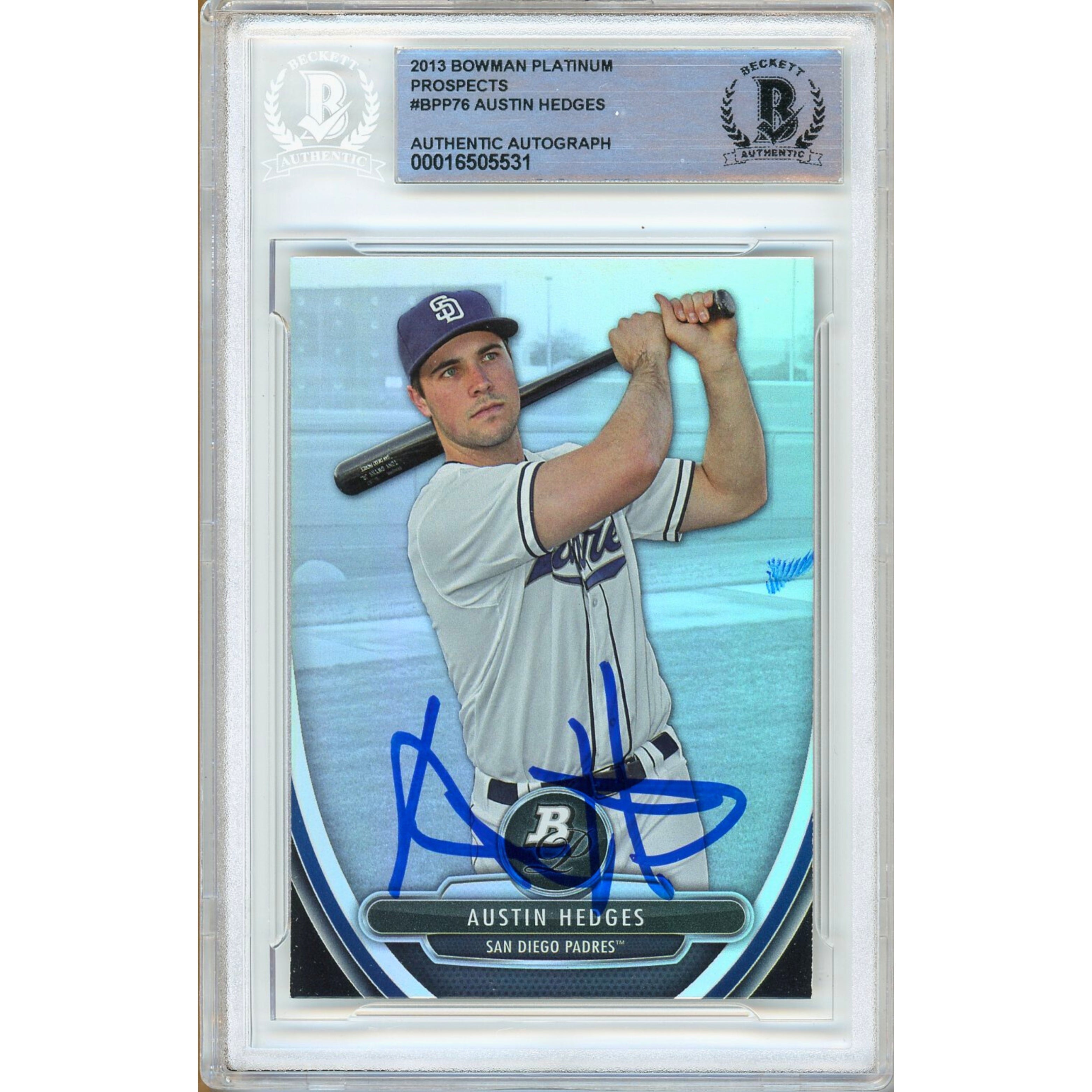 Austin Hedges Bowman Platinum Prospects Autographed Trading Card Beckett BAS