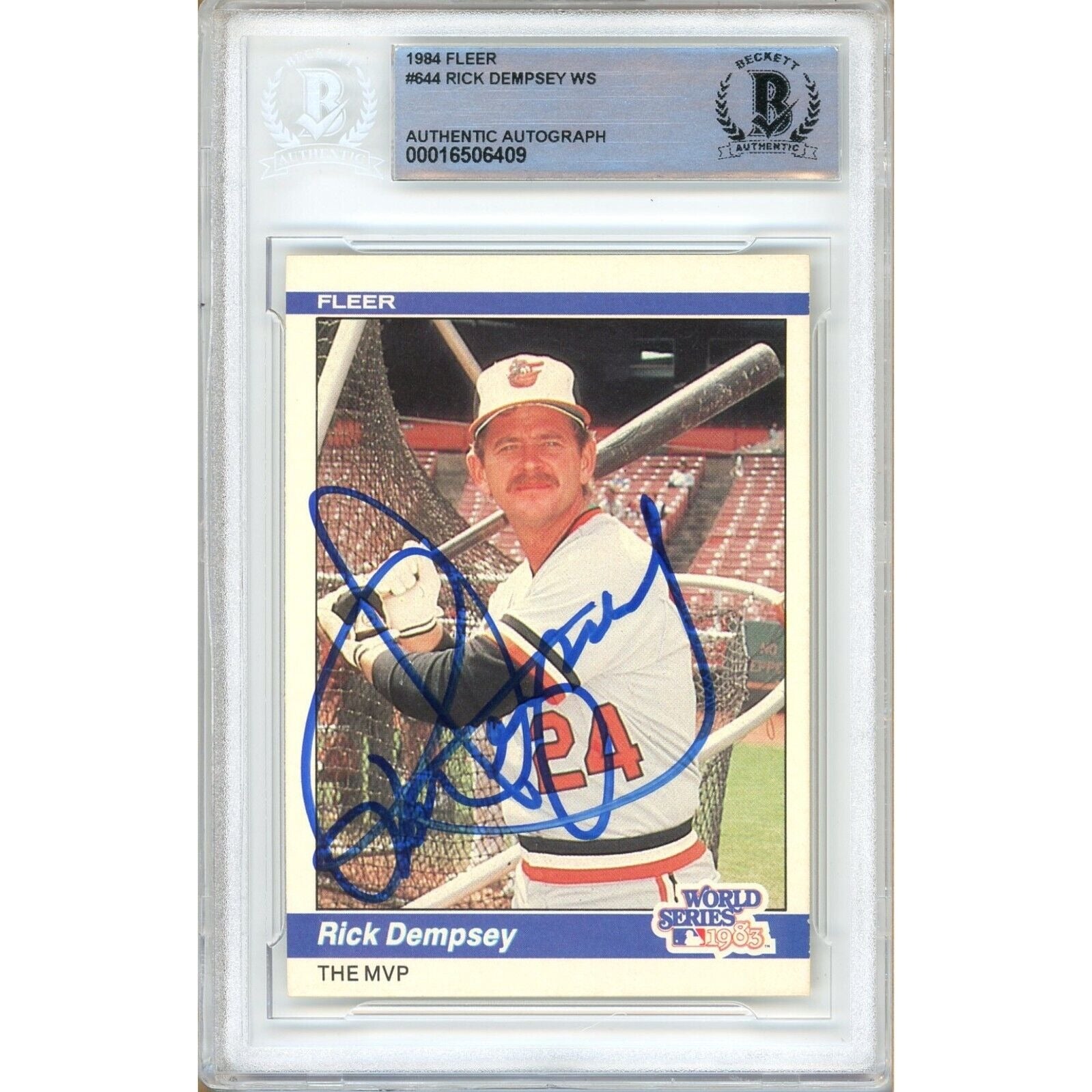Rick Dempsey Baltimore Orioles autographed trading card – full view – Beckett COA