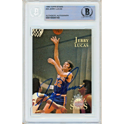 Basketballs- Autographed- Jerry Lucas New York Knicks Signed 1996 Topps Stars Basketball Card Beckett Authentic Auto Slab Front