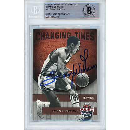 Basketballs- Autographed- Lenny Wilkens Atlanta Hawks Signed 2011-12 Panini Past and Present Changing Times Basketball Card Beckett Authentic Auto Slab Front