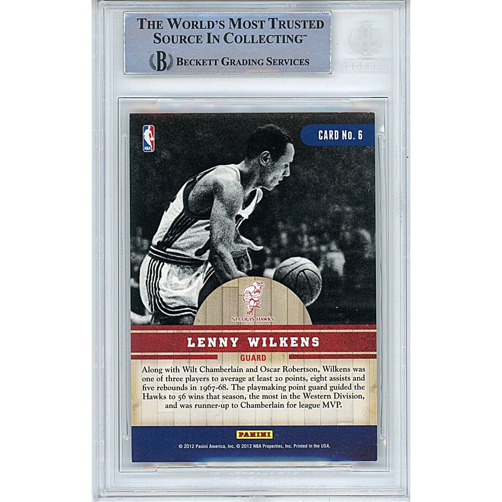 Basketballs- Autographed- Lenny Wilkens Atlanta Hawks Signed 2011-12 Panini Past and Present Changing Times Basketball Card Beckett Authentic Auto Slab Back