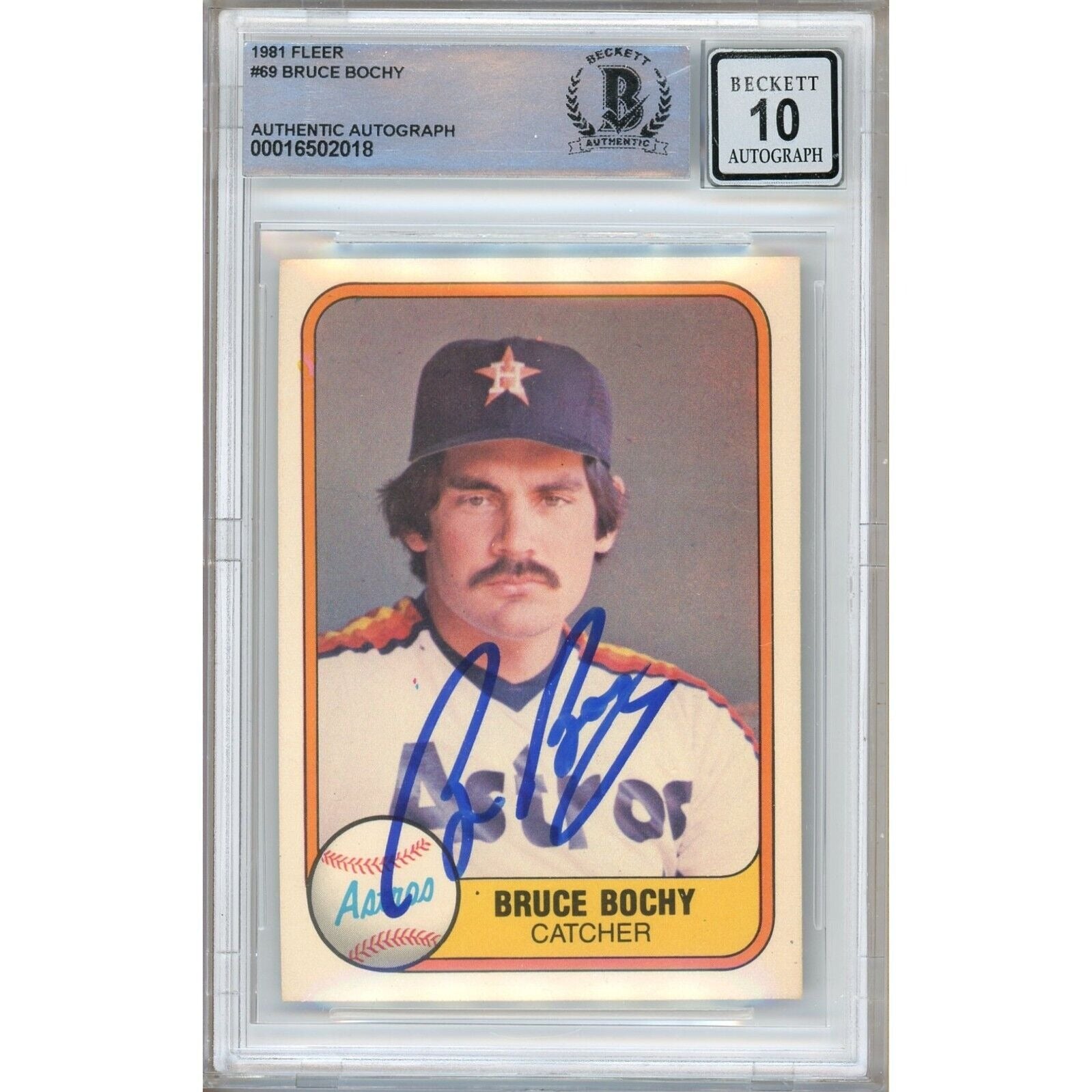 Baseballs- Autographed- Bruce Bochy Houston Astros Signed 1981 Fleer Baseball Card Beckett Authentic BGS Auto-10 Graded Slab Front