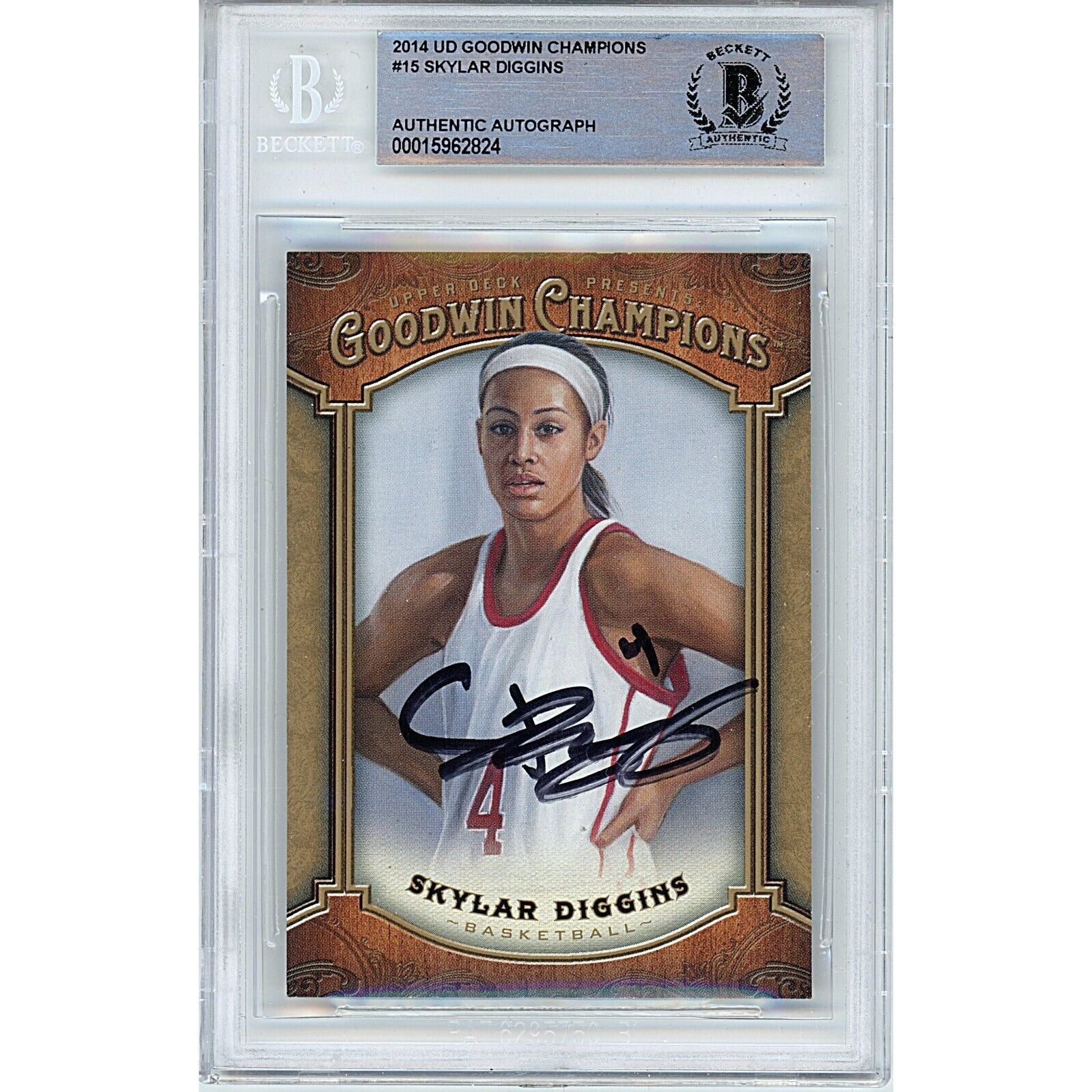 Basketballs- Autographed- Skylar Diggins Smith Seattle Storm Signed 2014 Upper Deck Goodwin Champions WNBA Trading Card Beckett Authentic Auto Slab Front