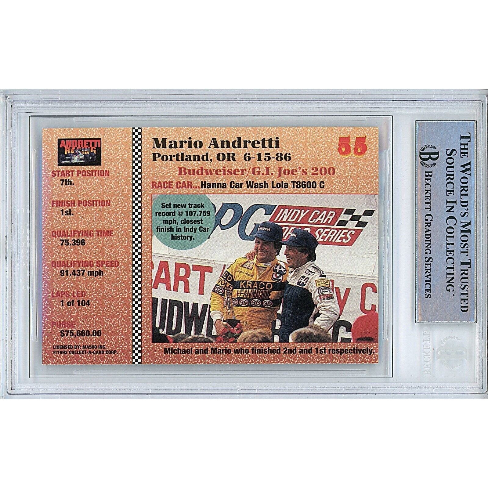 Mario Andretti Signed Trading Card Beckett BAS