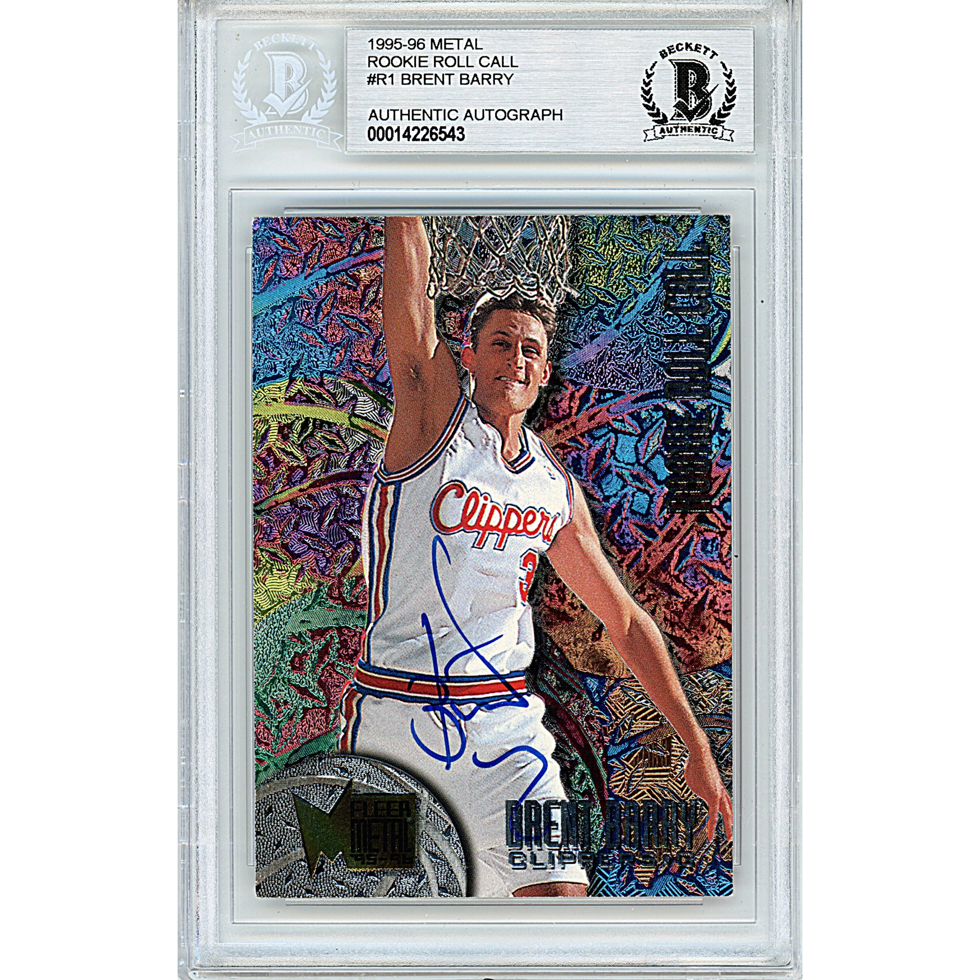 Brent Barry Fleer Metal Rookie Roll Call Autographed Trading Card Beckett BGS