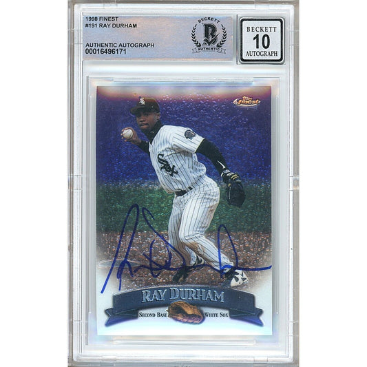 Baseballs- Autographed- Ray Durham Chicago White Sox Signed 1998 Topps Finest Trading Card Beckett Authentic BGS Auto-10 Graded Slab Front