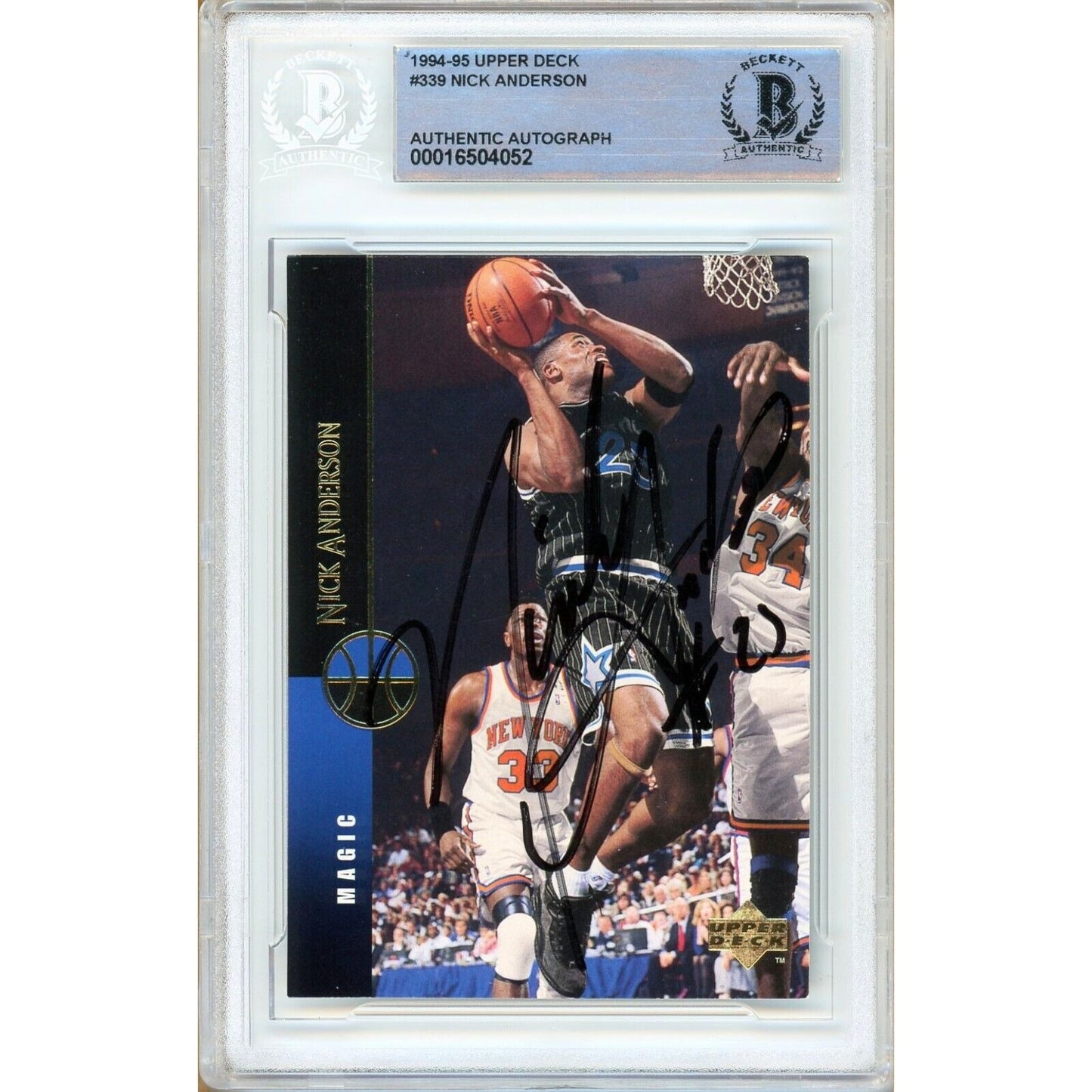 Basketballs- Autographed- Nick Anderson Orlando Magic Signed 1994-95 Upper Deck Basketball Card Beckett Authentic Auto Slab Front