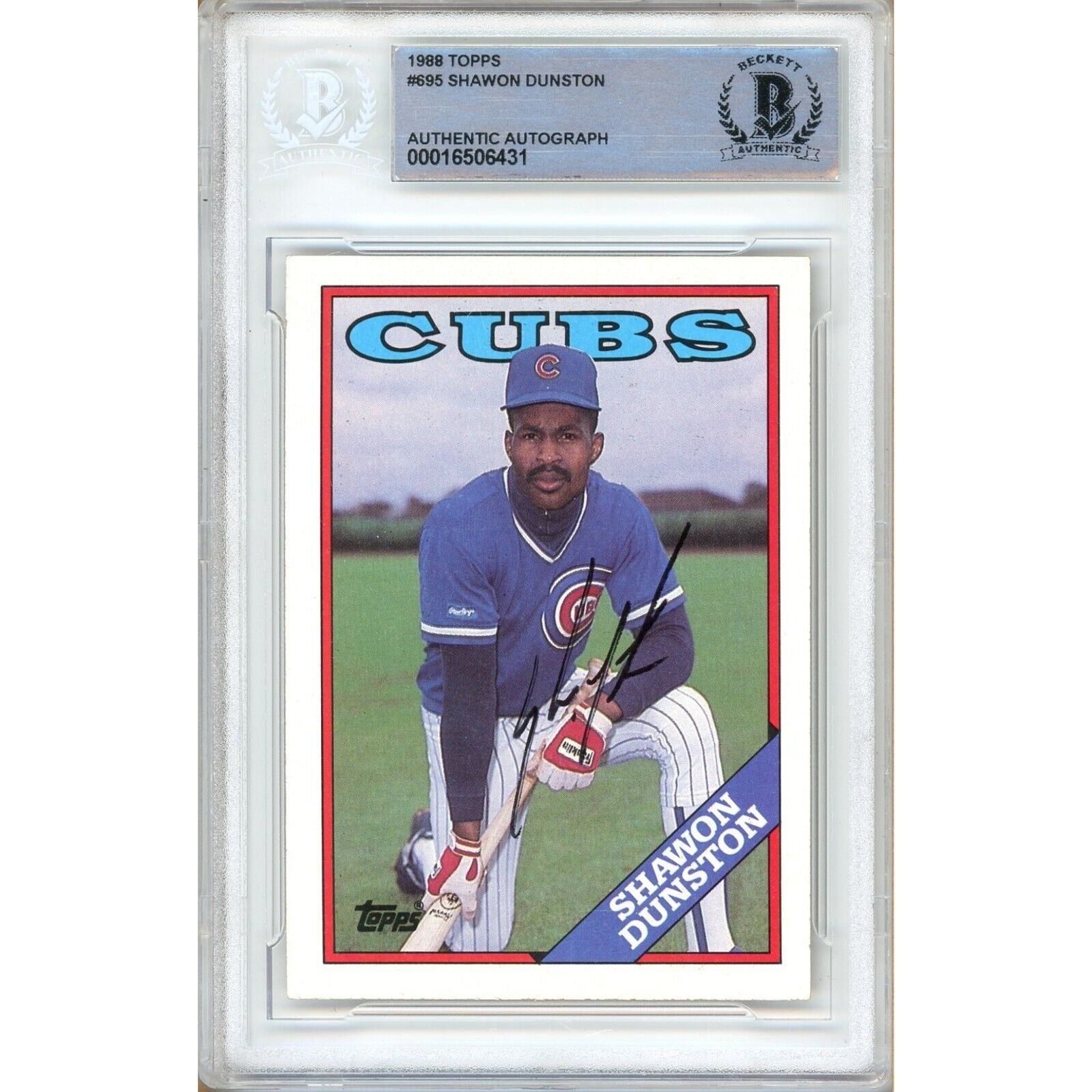 Shawon Dunston Chicago Cubs autographed trading card – full view – Beckett COA