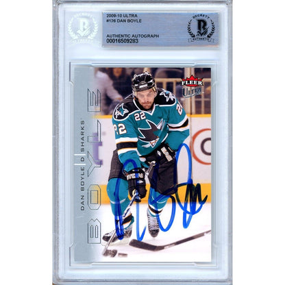 Hockey- Autographed- Dan Boyle San Jose Sharks Signed 2009-10 Fleer Ultra Hockey Card Beckett Authentic Auto Slab Front