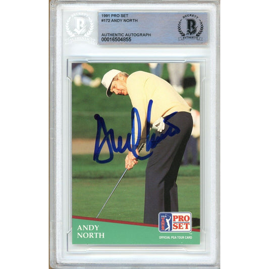 Golf- Autographed- Andy North Signed 1991 PGA Pro Set Trading Card Beckett Authentic Auto Slab Front