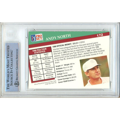 Golf- Autographed- Andy North Signed 1991 PGA Pro Set Trading Card Beckett Authentic Auto Slab Back