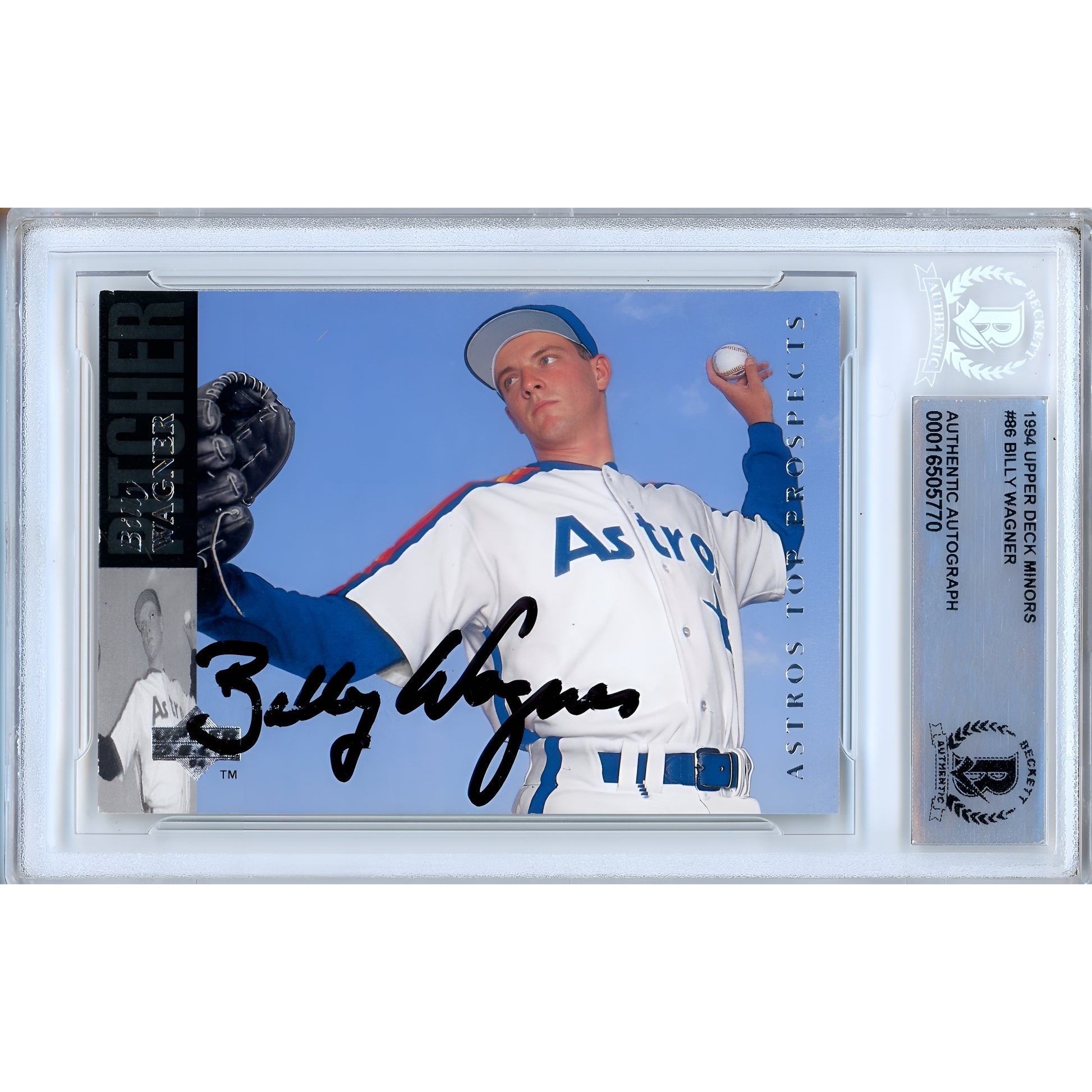 Baseballs- Autographed- Billy Wagner Houston Astros Signed 1994 Upper Deck Minors Baseball Card Beckett Authentic Auto Slab Front 301