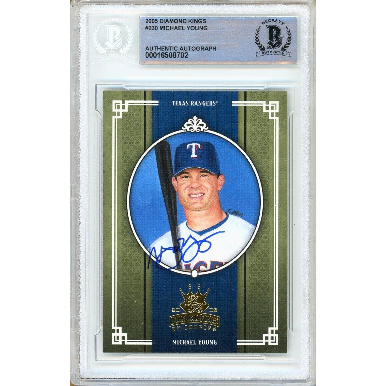 Michael Young Texas Rangers autographed trading card – full view – Beckett COA