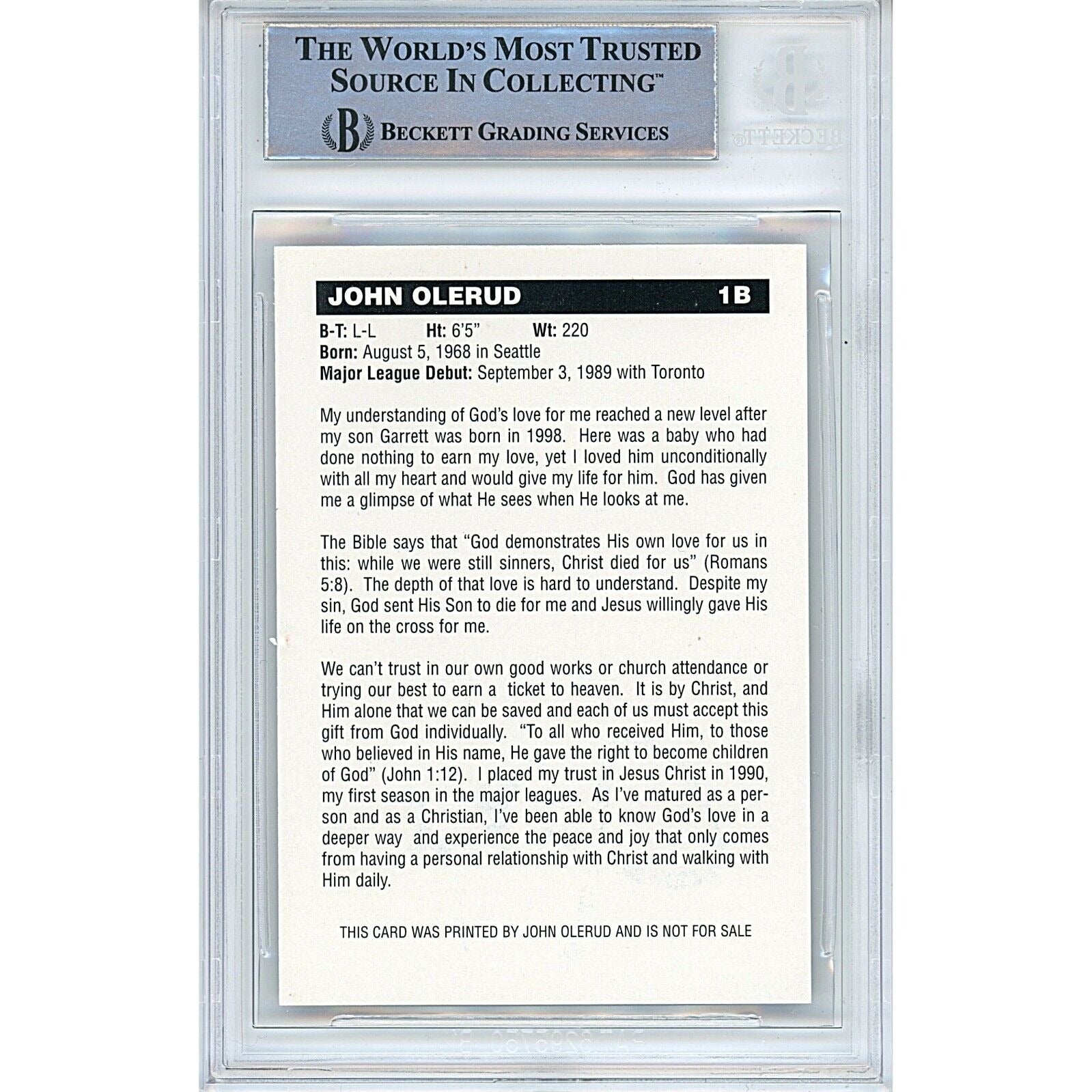 John Olerud Seattle Mariners Autographed Signed Trading Card Beckett BAS