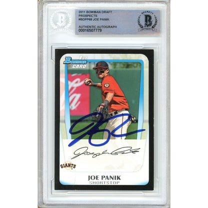 Baseballs- Autographed- Joe Panik San Francisco Giants Signed 2011 Bowman Draft Prospects Rookie Baseball Card Beckett Authentic Auto Slab Front