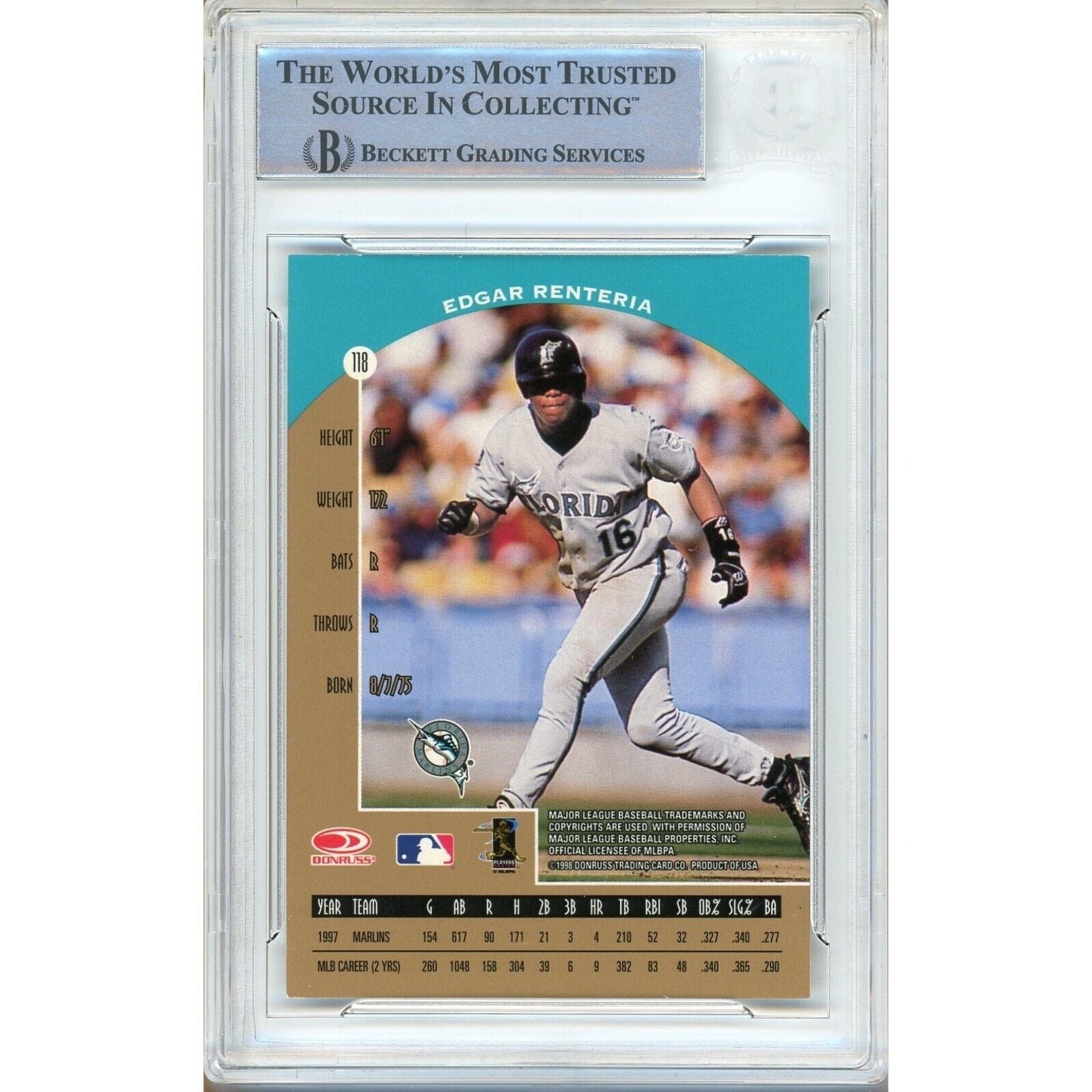 Edgar Renteria Miami Marlins signed trading card – signature close-up – Beckett COA