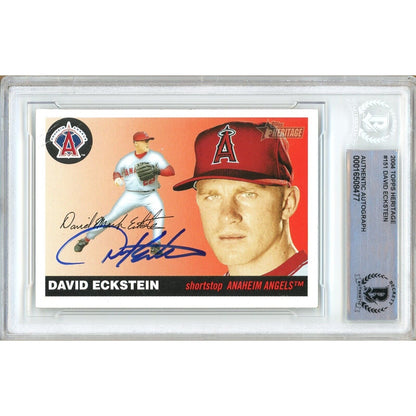 Baseballs- Autographed- David Eckstein Los Angeles Angels Signed 2004 Topps Heritage Baseball Card Beckett Authentic Auto Slab Front