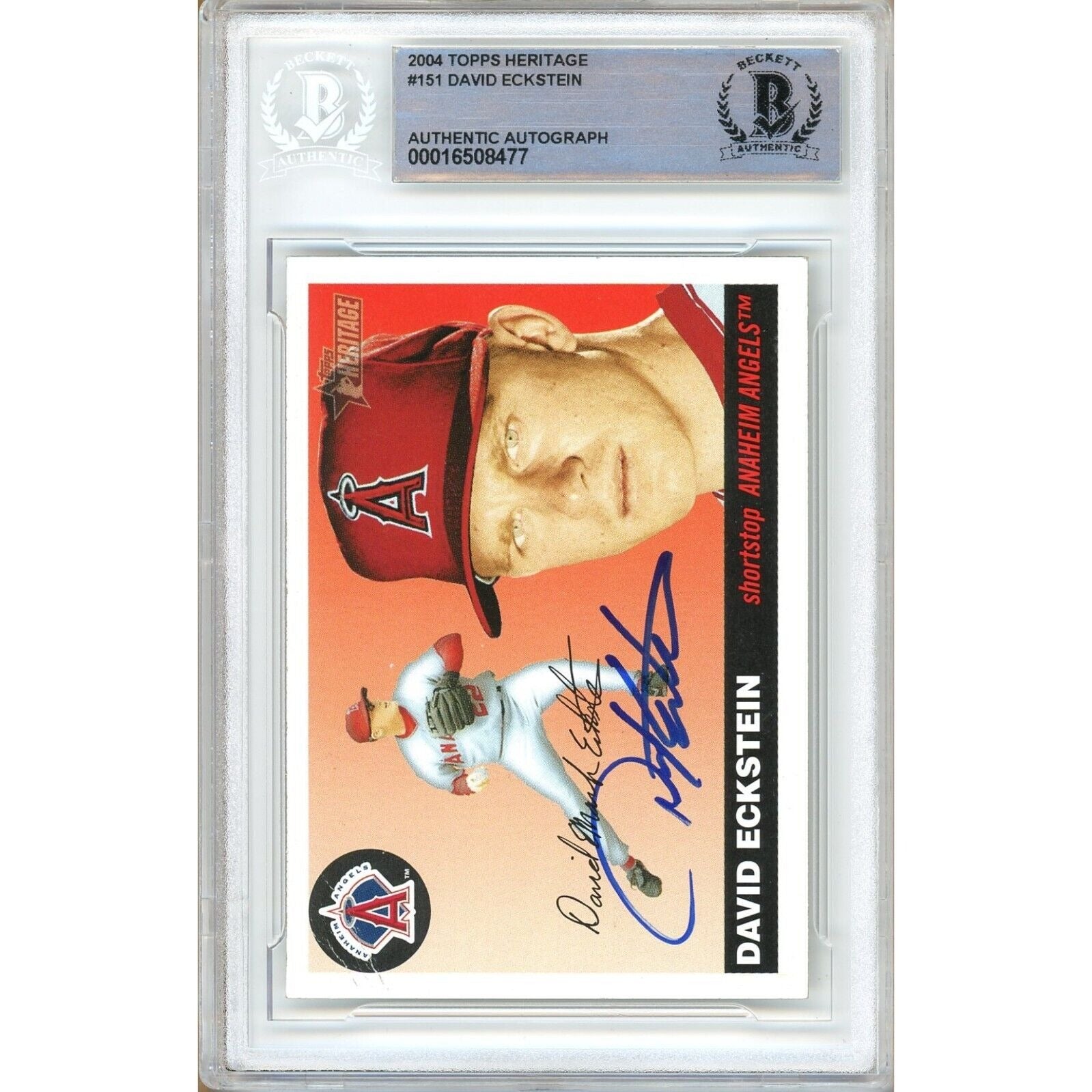 2004 Topps Heritage Baseball Beckett Authentic Auto Slab david #151 David Eckstein LA Angels Signed Trading Card – Beckett BA