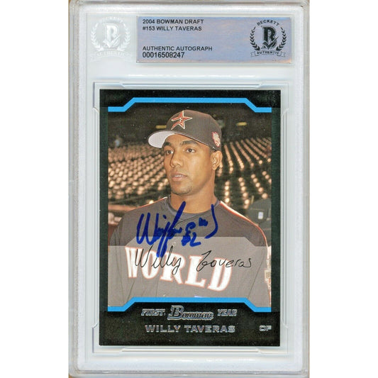 Baseballs- Autographed- Willy Taveras Houston Astros Signed 2004 Bowman Draft Rookie Trading Card Beckett Authentic Auto Slab Front