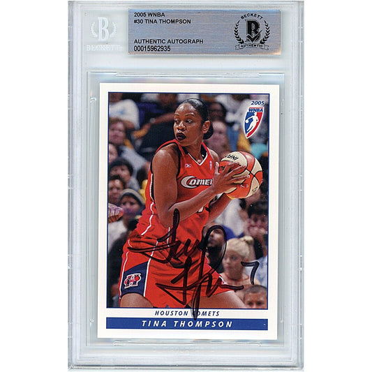 Basketballs- Autographed- Tina Thompson Houston Comets Signed 2005 WNBA Trading Card Beckett Authentic Auto Slab Front