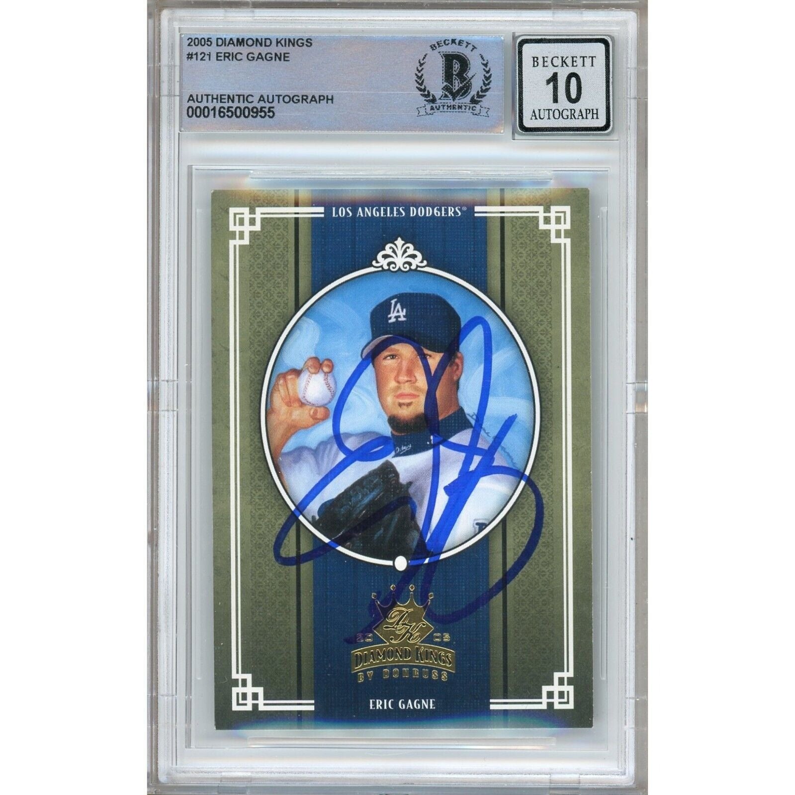 Baseballs- Autographed- Eric Gagne Los Angeles Dodgers Signed 2005 Donruss Diamond Kings Baseball Card Beckett Authentic BAS Auto-10 Graded Slab Front