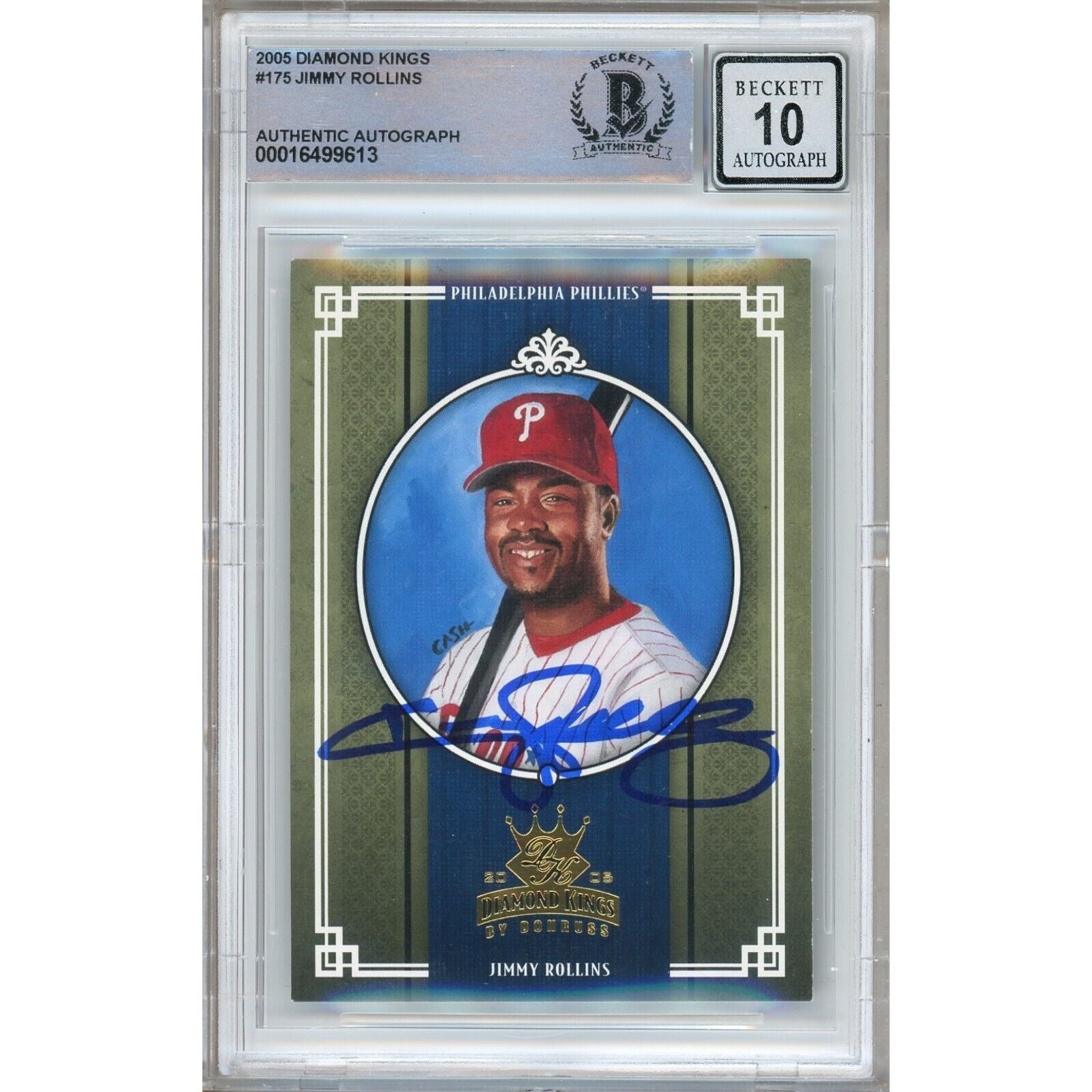 Jimmy Rollins Phillies autographed trading card – full view – Beckett COA