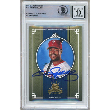 Baseballs- Autographed- Jimmy Rollins Philadelphia Phillies Signed 2005 Donruss Diamond Kings Baseball Card Beckett Authentic BGS Auto-10 Graded Slab Front