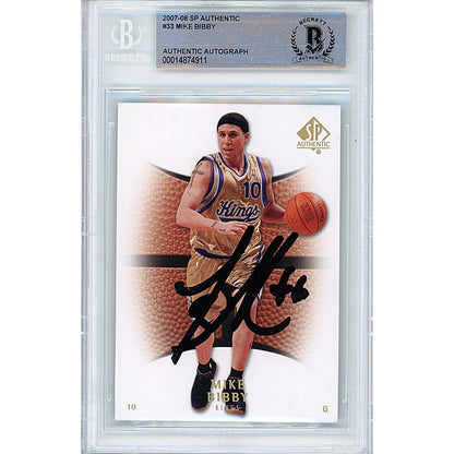 Basketballs- Autographed- Mike Bibby Sacramento Kings Signed 2007-08 Upper Deck SP Authentic Basketball Card Beckett Auth Auto Slab Front