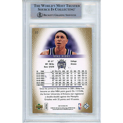 Basketballs- Autographed- Mike Bibby Sacramento Kings Signed 2007-08 Upper Deck SP Authentic Basketball Card Beckett Auth Auto Slab Back