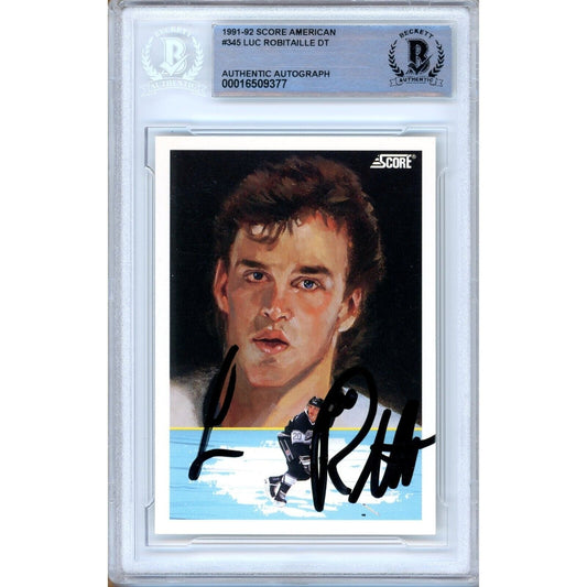 Hockey- Autographed- Luc Robitaille Los Angeles Kings Signed 1991-92 Score American Hockey Card Beckett Authentic Auto Slab Front