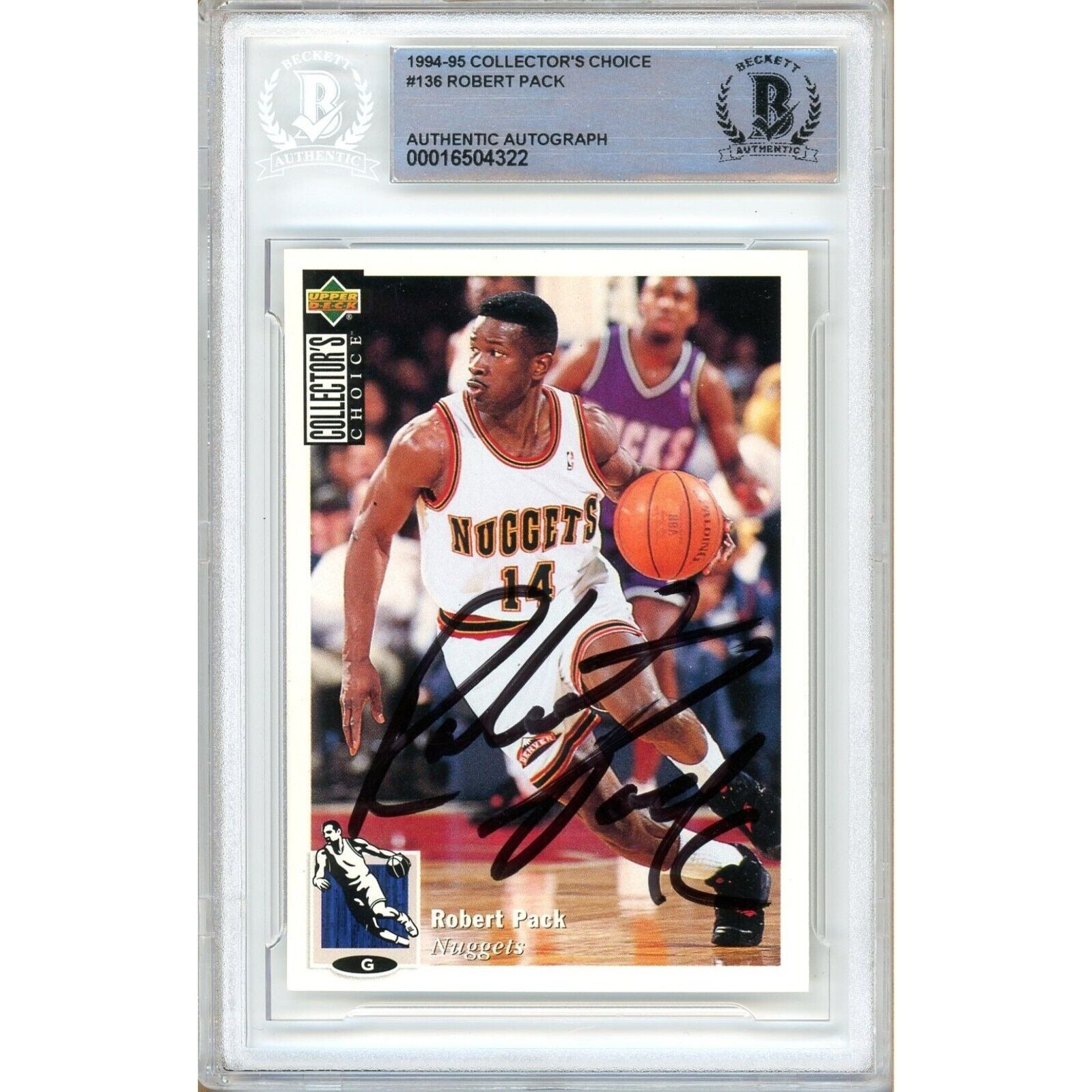 Basketballs- Autographed- Robert Pack Denver Nuggets Signed 1994-95 Upper Deck Collectors Choice Trading Card Beckett Authentic Auto Slab Front