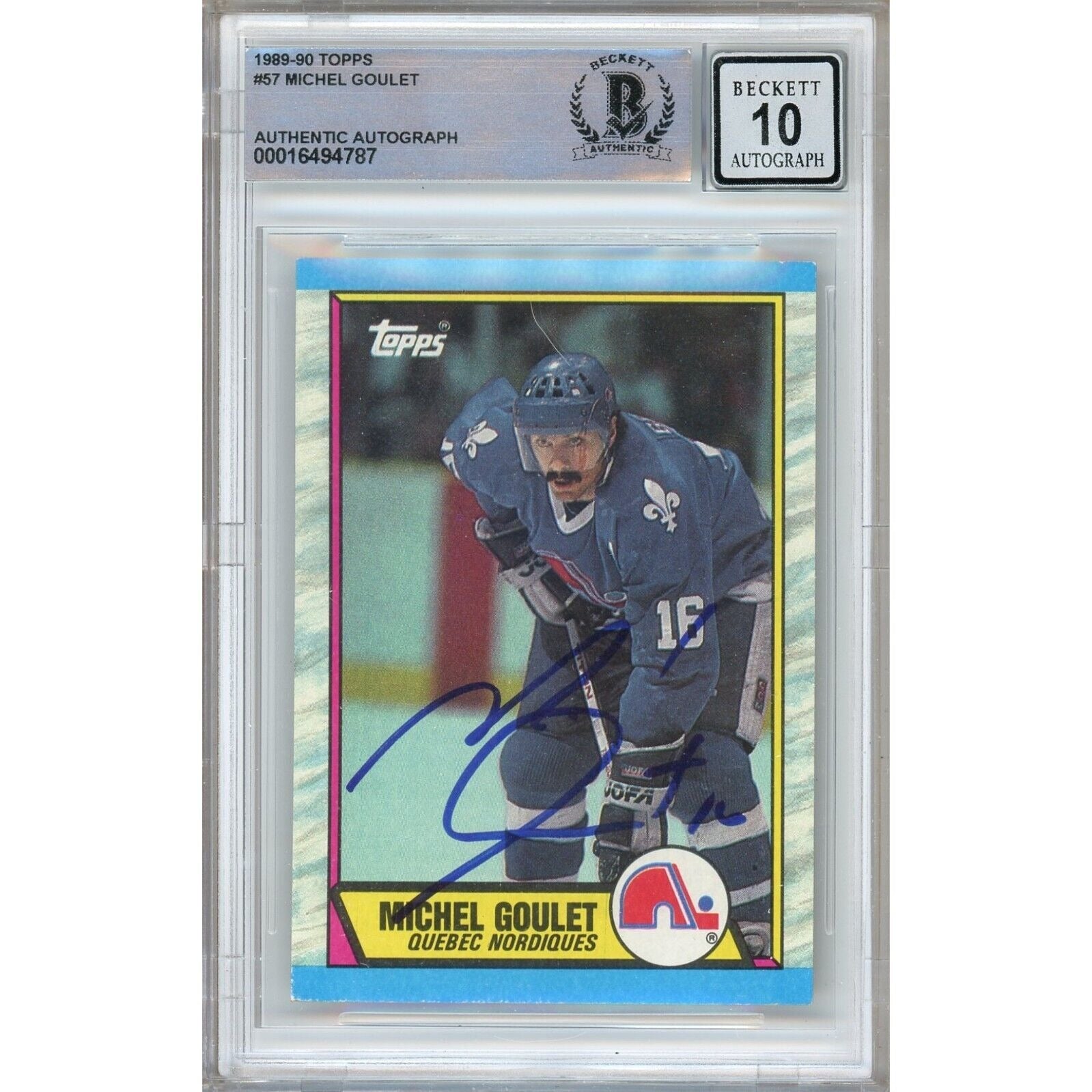 Michel Goulet Quebec Nordiques autographed trading card – full view – Beckett COA