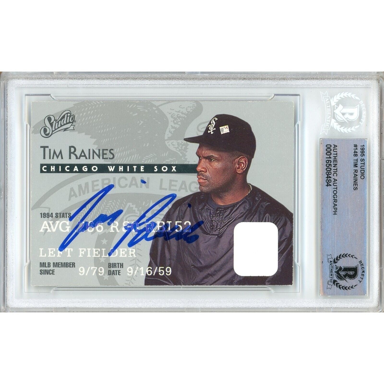 Tim Raines Chicago White Sox autographed trading card – full view – Beckett COA