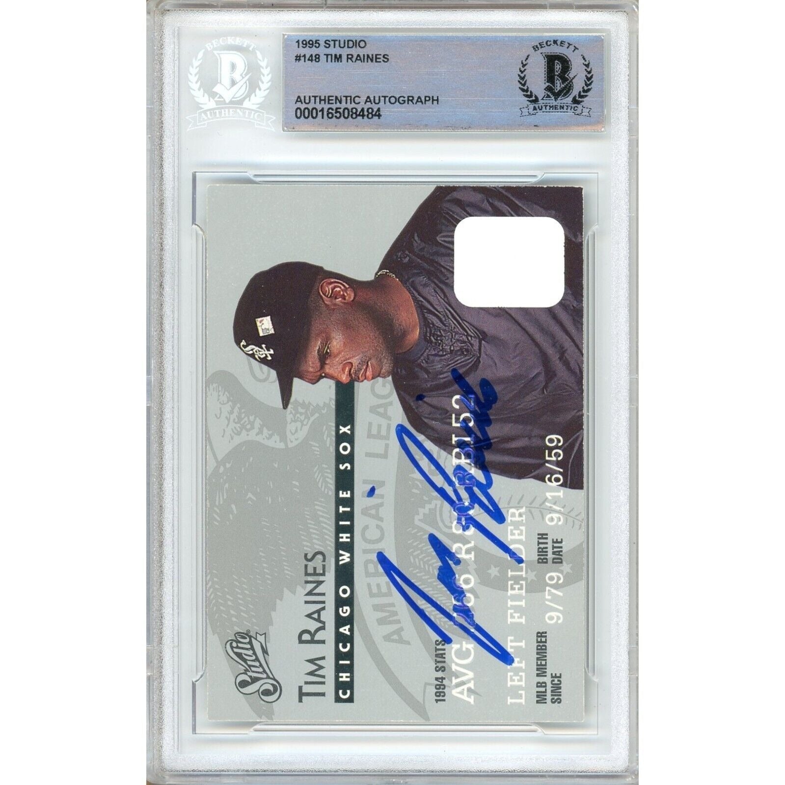 Tim Raines Chicago White Sox signed trading card – signature close-up – Beckett COA