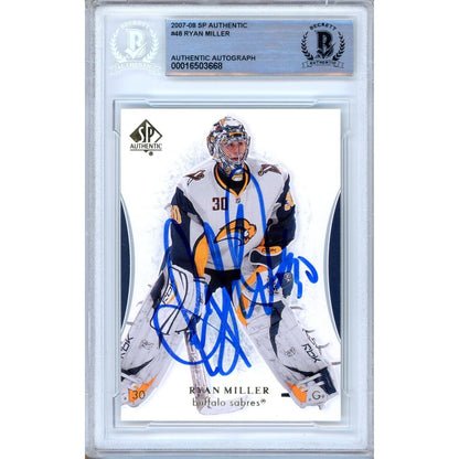 Hockey- Autographed- Ryan Miller Buffalo Sabres Signed 2007-08 Upper Deck SP Authentic Trading Card Beckett Auth Auto Slab Front