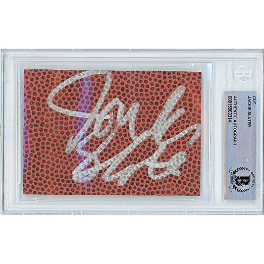 Footballs- Autographed- Jackie Slater Los Angeles Rams Signed Football Signature Cut Beckett Authentic Auto Slab Front