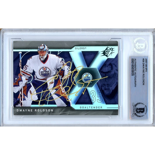 Hockey- Autographed- Dwayne Roloson Edmonton Oilers Signed 2007-08 Upper Deck SPx Hockey Card Beckett Authentic Auto Slab Front