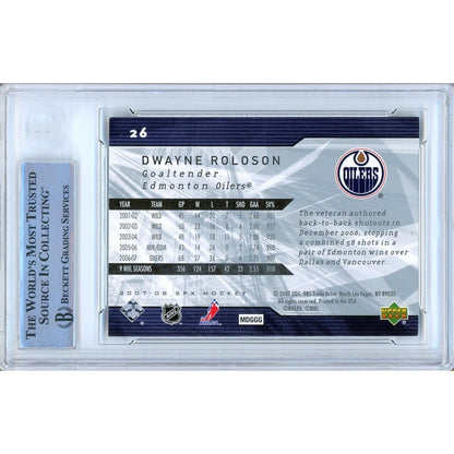 Hockey- Autographed- Dwayne Roloson Edmonton Oilers Signed 2007-08 Upper Deck SPx Hockey Card Beckett Authentic Auto Slab Back