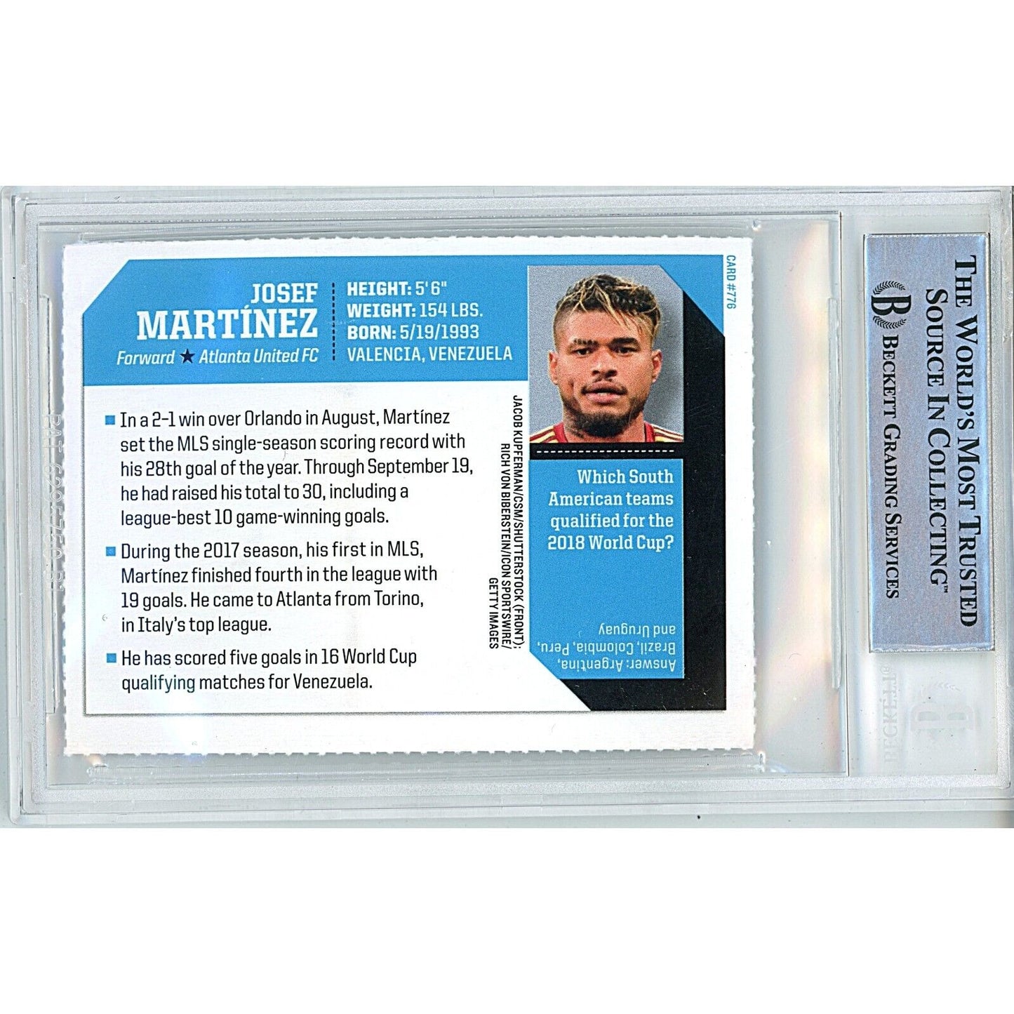 Soccer- Autographed- Josef Martinez Atlanta United FC Signed 2019 Sports Illustrated for Kids Soccer Card Beckett Authentic Auto Slab Back