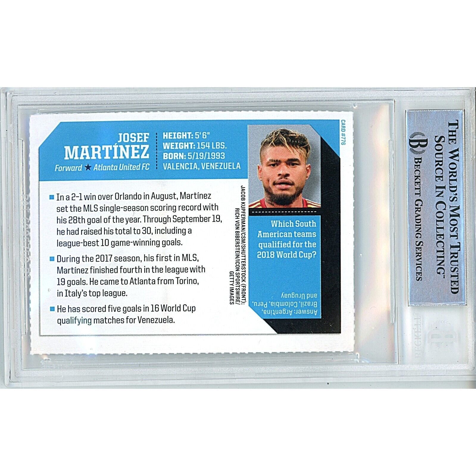 Josef Martinez Atlanta United signed trading card – signature close-up – Beckett COA