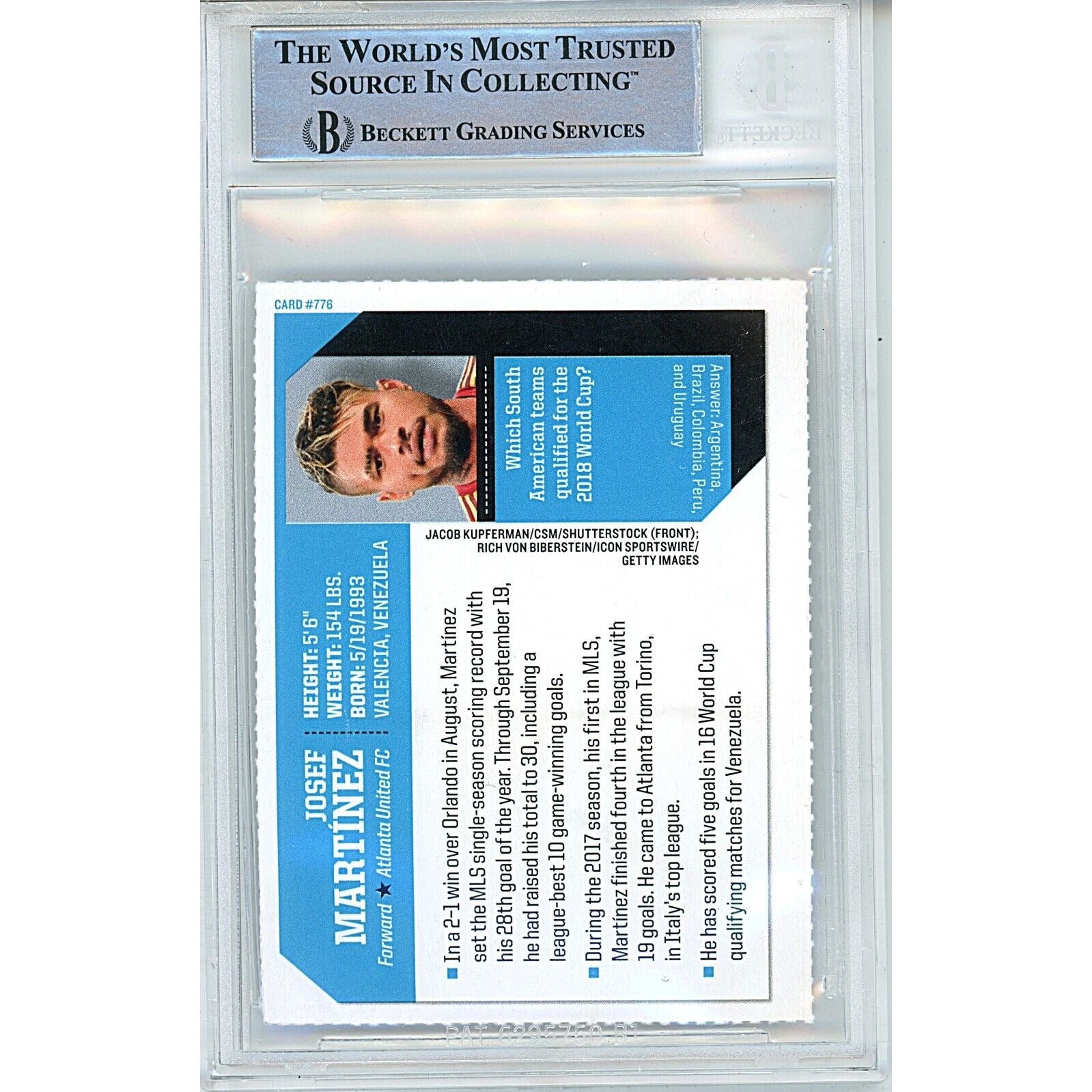 Josef Martinez Atlanta United auto trading card – authentication sticker – Beckett COA